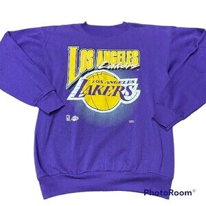 Vintage 90s Los Angeles Lakers Crewneck Sweatshirt Purple Made In USA L